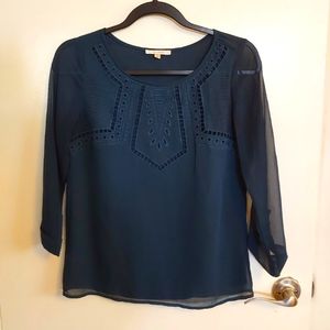 Skies Are Blue teal 3/4 sleeve blouse, size XS